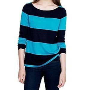 J. Crew Women Blue  Rugby Stripe Boatneck Long Sleeve Top Size Small